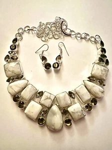 SMOKEY JASPER NECKLACE STATEMENT NECKLACE WITH BONUS EARRINGS 16-18 - Picture 1 of 2