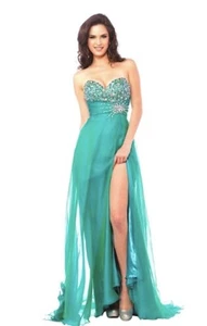 Size 10 Teal Blue Green Beaded Pageant Prom Homecoming Formal gown dress NWT - Picture 1 of 7