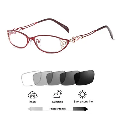 Women's Metal Full Rim Photochromic Grey Reading Glasses UV400 Sunglass Reader - Image 1 of 4
