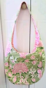 Lindy Handmade Fabric Shoulder Bag: Pink, Green, Off-White