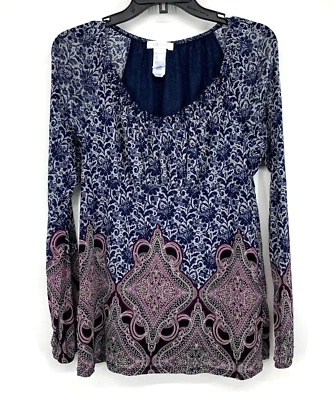 Top Lizwear Mujer Talla Grande Azul Estampado Floral Manga Larga Malla Campesina Foto 1 de 4