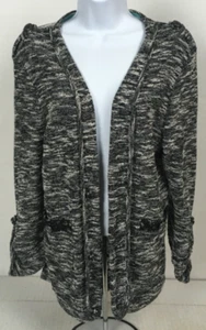 Vanity Womens Cardigan Sweater Size L Black Gray Lace Sheer Back Long Sleeves - Picture 1 of 15