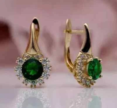 3Ct Round Cut Lab Created diamonds Drop Dangle Earrings 14K Yellow Gold Plated - Image 1 of 4