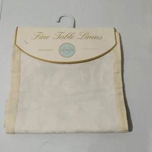 Lenox Ivory Table Runner W/ Champagne Trim/Tasels 13 X 90 In - Picture 1 of 8