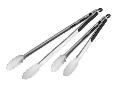 PBKAY Heavy duty stainless steel Long reach BBQ Tong Set - 16 & 12 inch set