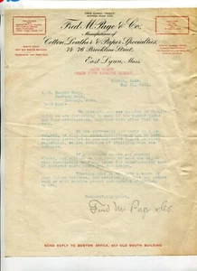 Vintage Briefpapier FRED M PAGE BAUMWOLLE LEDER & PAPIER East Lynn MA 1910 - Bild 1 von 1