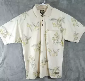Tommy Bahama Polo Shirt Mens Large L Yellow Tropical Floral Hawaiian Aloha Drums - Picture 1 of 10