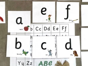 Tarjetas flash de alfabeto grande en minúsculas palabras e imágenes + letras ABC estera aprendizaje - Imagen 1 de 8