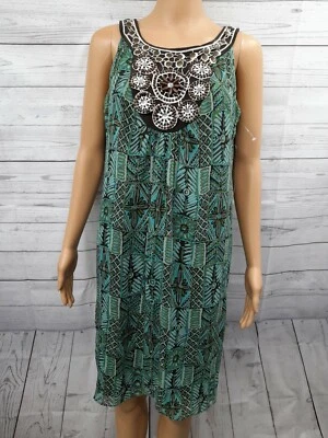 Another Thyme A-Line Dress  Beads Sleeveless Lined Green Floral Sz 8 NWT - Image 1 of 4