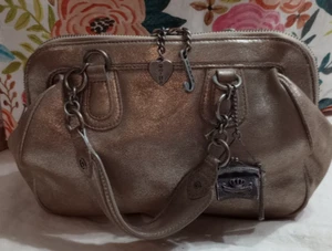 Juicy Couture Y2K Vintage Gun Metal Gold 100% Cowhide Leather Handbag W Charms - Picture 1 of 20