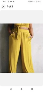 Zelie For She Women's Size 1x Palazzo Mustard Yellow High Rise Elastic Waist... - Picture 1 of 5