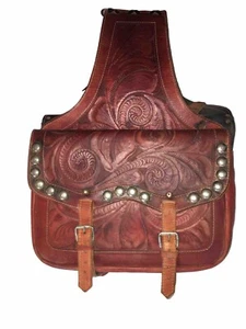 Vintage Tooled Studded Leather Saddle Bags Antique Horse Western satchel - Picture 1 of 7