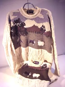 Handmade Irish Aran Sweater Sheep Country Scene Latchfords Tivoli - Size: Large - Picture 1 of 2