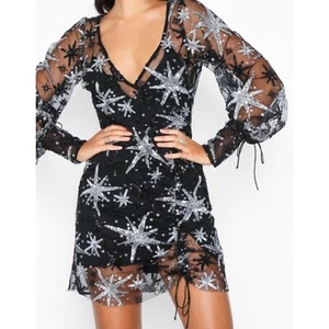 For Love and Lemons Stardust Mini Dress - Sheer with Silver & Black Sequins M - Picture 1 of 5