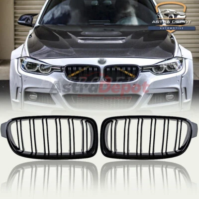 Pair Gloss Black Front Kidney Grille Grill For 12-18 BMW F30 3 series 320i 328i - Image 1 of 4