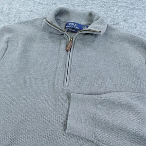 Suéter Polo Ralph Lauren Para Hombres Grande Gris Pima Algodón Cuarto Cremallera Pullover - Imagen 1 de 12