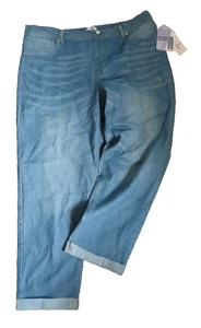 NUEVO CON ETIQUETAS Just Be boyfriend Pull On Jeans Talla L Calce Relajado Mezcla Algodón Puños Recortados - Imagen 1 de 5