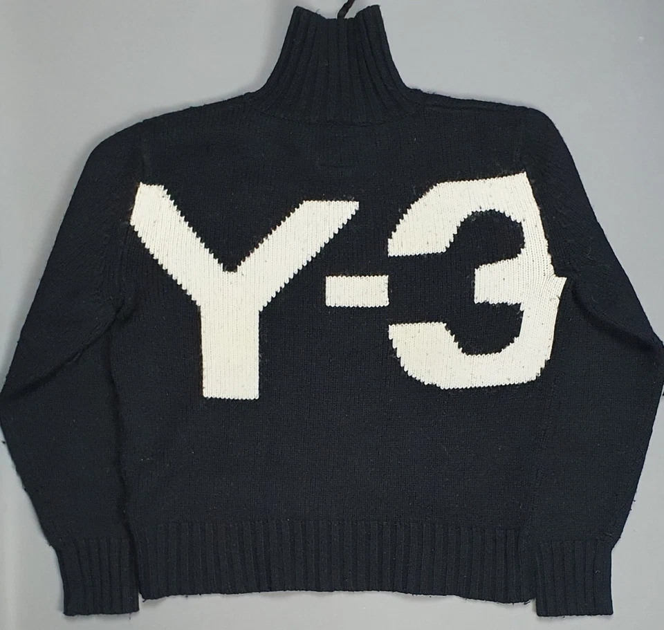 Moletom Adidas Y-3 masculino XL pulôver de lã preta logotipo Yohji Yamamoto - Imagem 1 de 4
