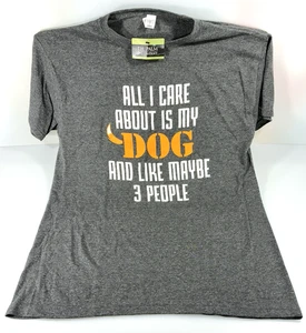 All I Care About is My Dog And 3 People Women's Medium Dark Heather T-Shirt - Picture 1 of 10