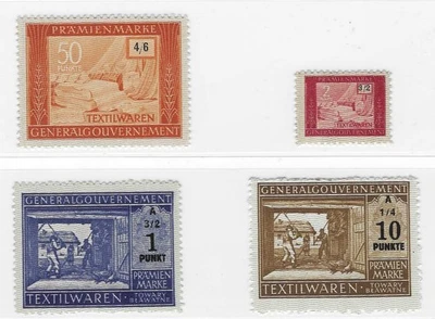 POLAND  1943-1944  Set 4 Punkt (textile goods) Generalgouvernment WWII - Image 1 of 2