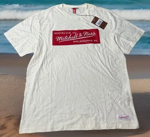 MITCHELL & NESS BRANDED XL CREAM T SHIRT BOX LOGO DS - Picture 1 of 5
