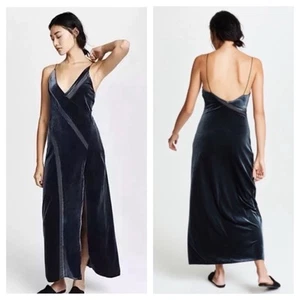 Free People Spliced Velvet Maxi Dress in Graphite Mesh Inset Cutout Slip Maxi XS - Picture 1 of 17