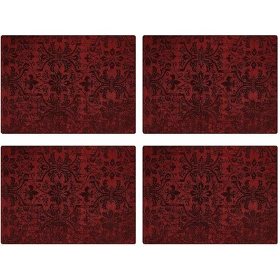 Cambridge Fleur de Lis Tapestry Placemats Toile Red Merlot 18x13" Set of 4 - Image 1 of 4