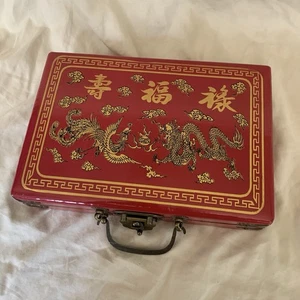 China Tradicional Madera Cuero MINI Dragon Phoenix Mahjong Juego de Mesa 6x9” - Imagen 1 de 9