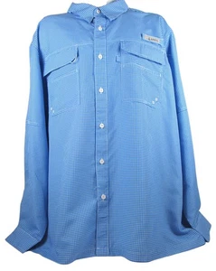 Habit Fishing Shirt Mens 2XL Blue Check Button Up Vented Solar Factor UPF40 - Picture 1 of 13