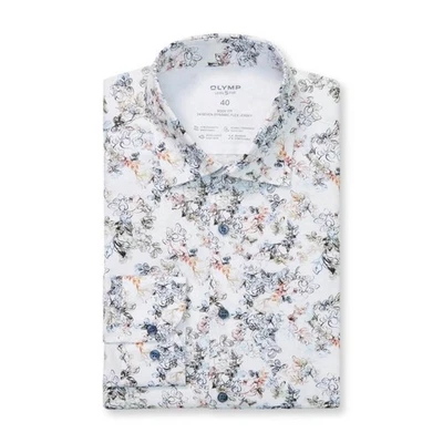 Olymp Level Five 24/Seven Camicia Da Uomo Business Bianca Floreale 203484 00 - Immagine 1 di 4