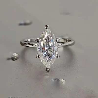 2.00 Ct Marquise Cut White Diamond Solitaire Ring in 925 Silver – Gift Pick - Image 1 of 4