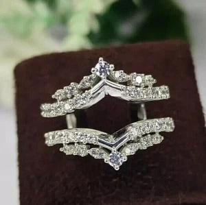 Round Cut Simulated Diamond Wedding Enhancer Band Ring In 14k White Gold Plated - Picture 1 of 5