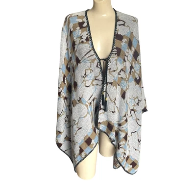 Poncho Marc New York para mujer talla única multicolor a cuadros floral capa envolvente occidental Foto 1 de 4