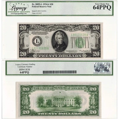 United States 1934 $20 Federal Reserve Note Fr. 2055-L - Legacy UNC-64 PPQ - Image 1 of 3