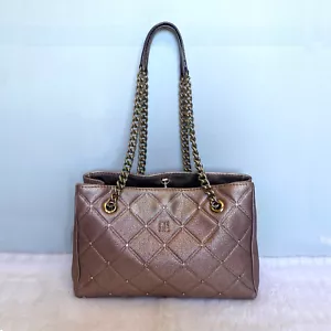 CAROLINA HERRERA Quilted Metallic Crystal Embellished Leather Chained Tote Bag - Picture 1 of 14
