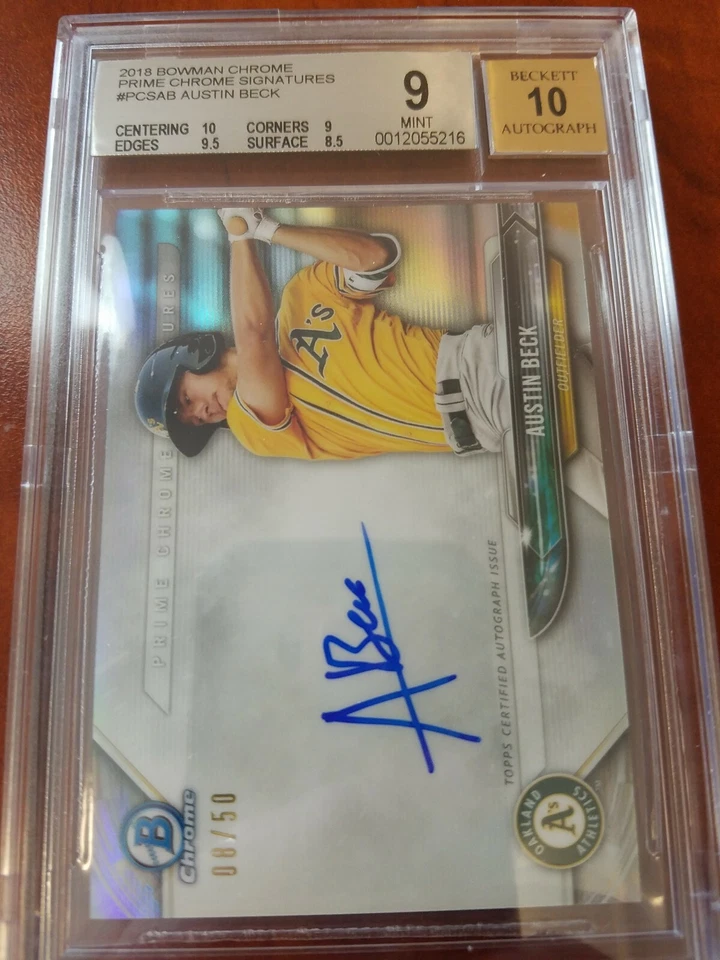2018 Bowman Chrome Prime Signatures /50 Austin Beck #PCS-AB Auto BGS 9 MINT - Image 1 of 3