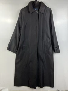 London Fog Trench Coat Womens 8 Regular Black Hooded, Lined, Button Up - Picture 1 of 11