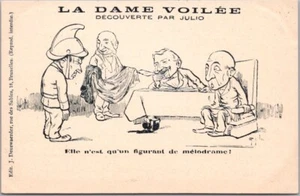 Postal de felicitación francesa vintage de 1900 "LA DAME VOILEE - Decouverte par Julio" - Imagen 1 de 2