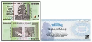 Zimbabwe 50 TRILLION DOLLAR BILL AA/2008 UNC P-90 100% COA genuine Sale FEW LEFT - Picture 1 of 2