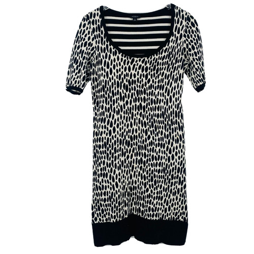 VETEMENTS Abito maglione Ann Taylor taglia small bianco e nero a pois a righe manica corta