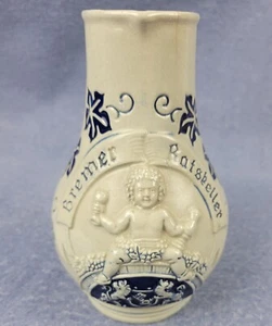 Vintage deutscher blau auf Steinzeug Keramik Bier/Weinkrug Bremer Ratskeller - Bild 1 von 11