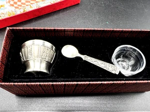 Konge Tinn Norway Royal Pewter Salt dip liner spoon Boxed w/papers - Picture 1 of 14