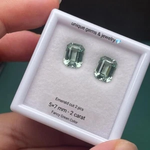 2Ct Fancy Green Diamond Loose 5x7mm Emerald Cut VVS1 Grade Gemstone 2 pcs+1 gift - Picture 1 of 6