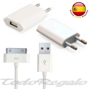 CARGADOR RED +CABLE DATOS USB IPHONE 4 4S S 3 3G 3GS IPOD TOUCH CASA AC BLANCO G - Zdjęcie 1 z 3