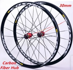 700c Road Bike Carbon Hub Wheel Bearing Straight Line V / C Brake 30mm Wheelset - Picture 1 of 21