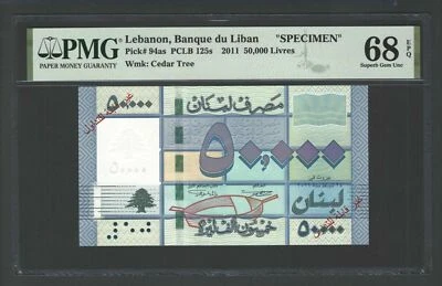 Lebanon 50000 Lira 2011 P94as "Specimen" Uncirculated Grade 68 Top Pop - Image 1 of 2
