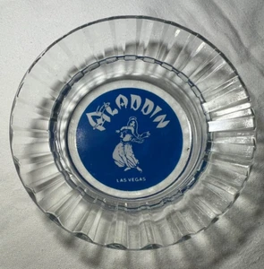 ALADDIN LAS VEGAS VINTAGE ASHTRAY RARE COLLECTABLE CLEAR BLUE LOGO GLASS - Picture 1 of 9