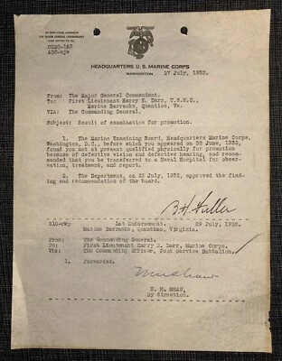 1932 年美国海军陆战队第 15 指挥官本·富勒签名亲笔签名中国海军陆战队 — 第 1/4 张图片