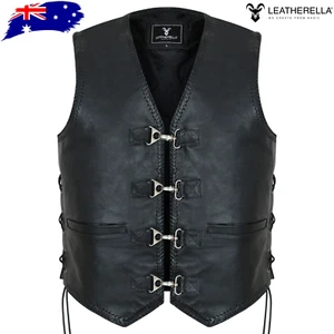 Mens Leather Vest Motorbike Waistcoat Motorcycle Biker Fishhook Buckle Top Vest - Picture 1 of 12