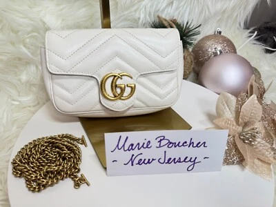 Gucci GG Marmont Supermini con cuero Chevron blanco Foto 1 de 4